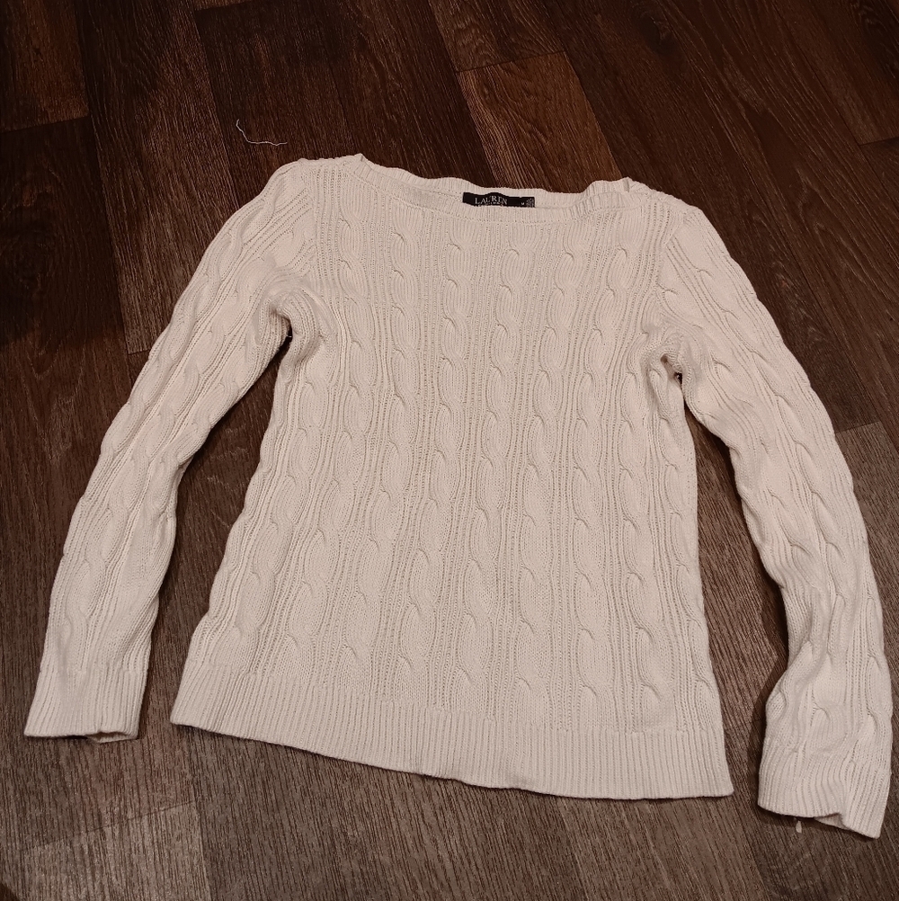 Ralph Lauren Cream Cable Knit Sweater Sz M Black Label